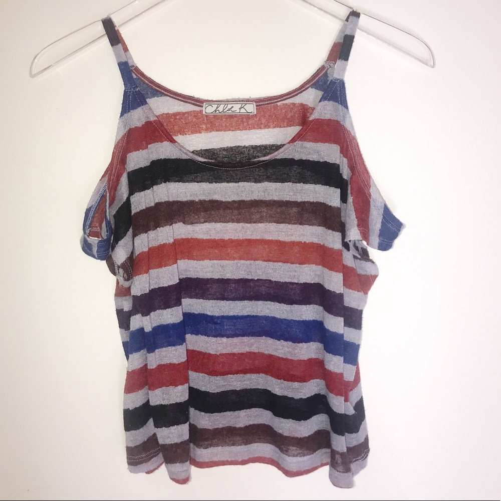Chloe K | Cold Shoulder American Striped Top